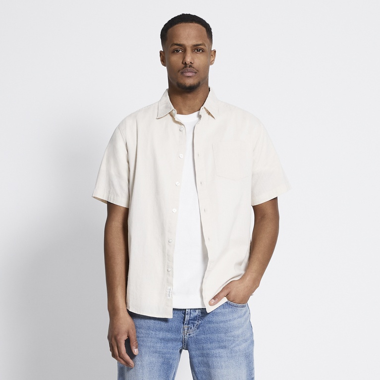 Short sleeve linen blend shirt "Isak" Light Beige